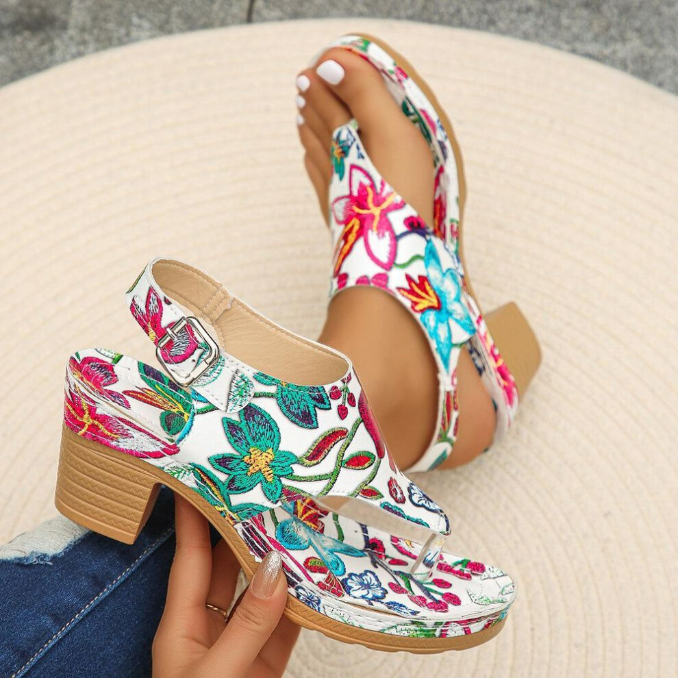 (white, 40) Women&apos;s Sandals Casual Retro Thick Heel Sandals Buckle Sandals