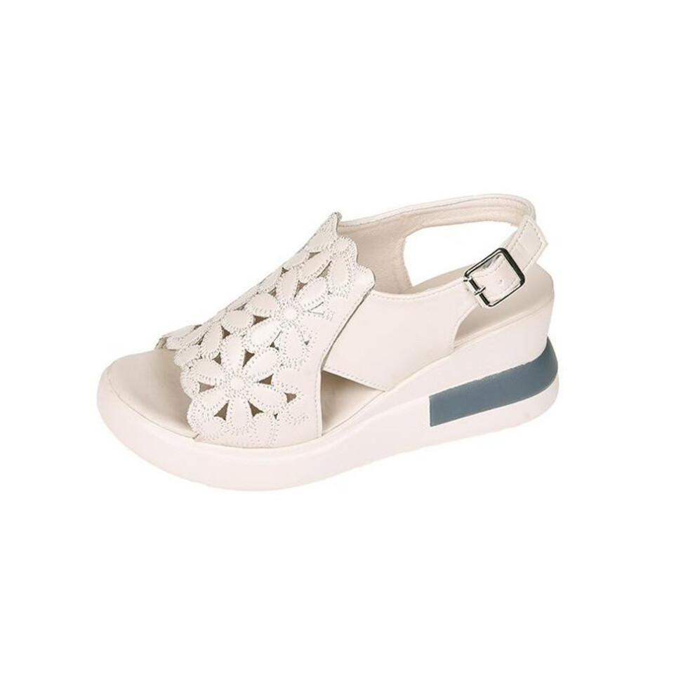 (white, 39) Sandals High Heels Fish Billed Women&apos;s Shoes Thick Soles Sloping Heels Sandals Hollowed Out Casual Shoes
