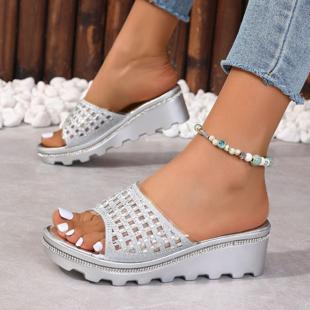 (silver, 39) Women&apos;s Sandals Thick Soled Anti Slip Sandals Round Toe Casual Comfortable Sandals