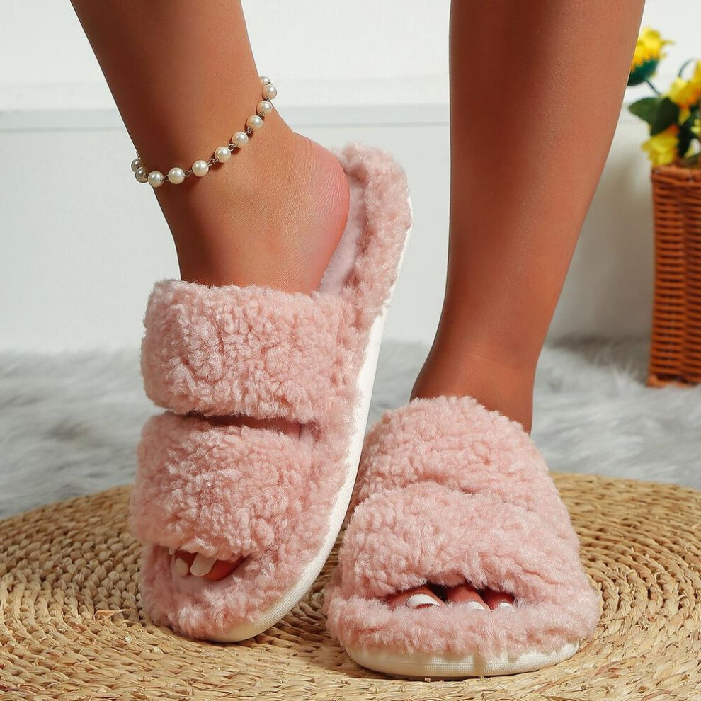 (pink, 42-43) Slippers For Women&apos;s Homes, Autumn And Winter Plush Warmth, Indoor Anti Slip Plush Slippers