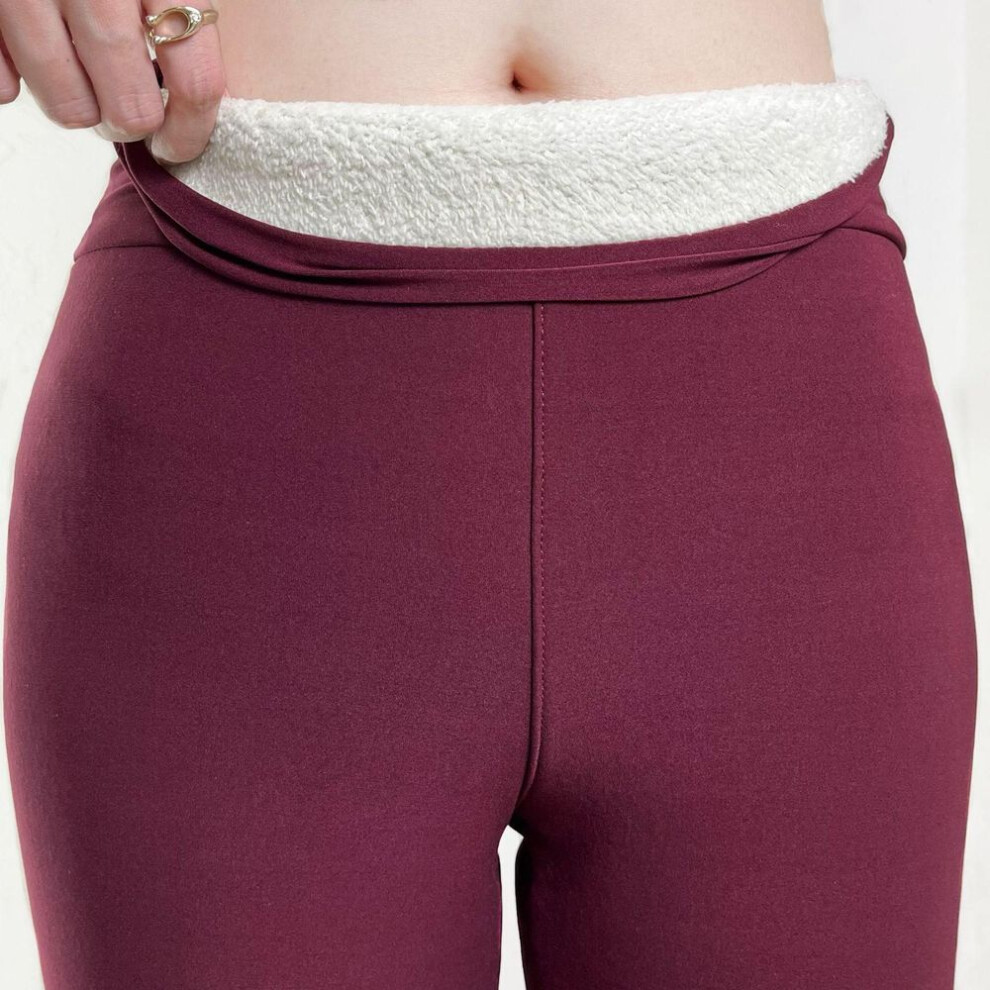 (wine, M) Lamb Fleece Winter Outerwear High Waisted Leggings for Women, Thick and Plush Warm Pants, Magic Pants, Small Leg Pants for Women