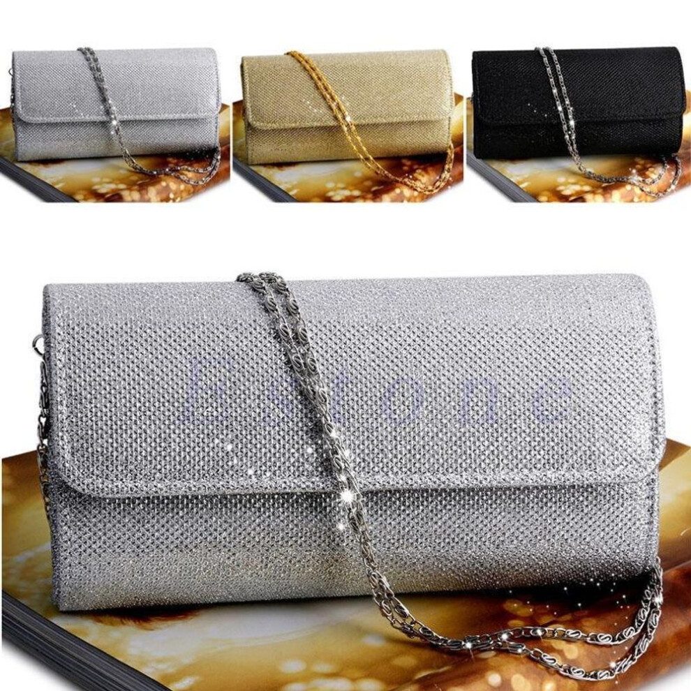 (black) Women&apos;s Evening Shoulder Bag Bridal Clutch Party Prom Wedding Envelope Handbag Fla