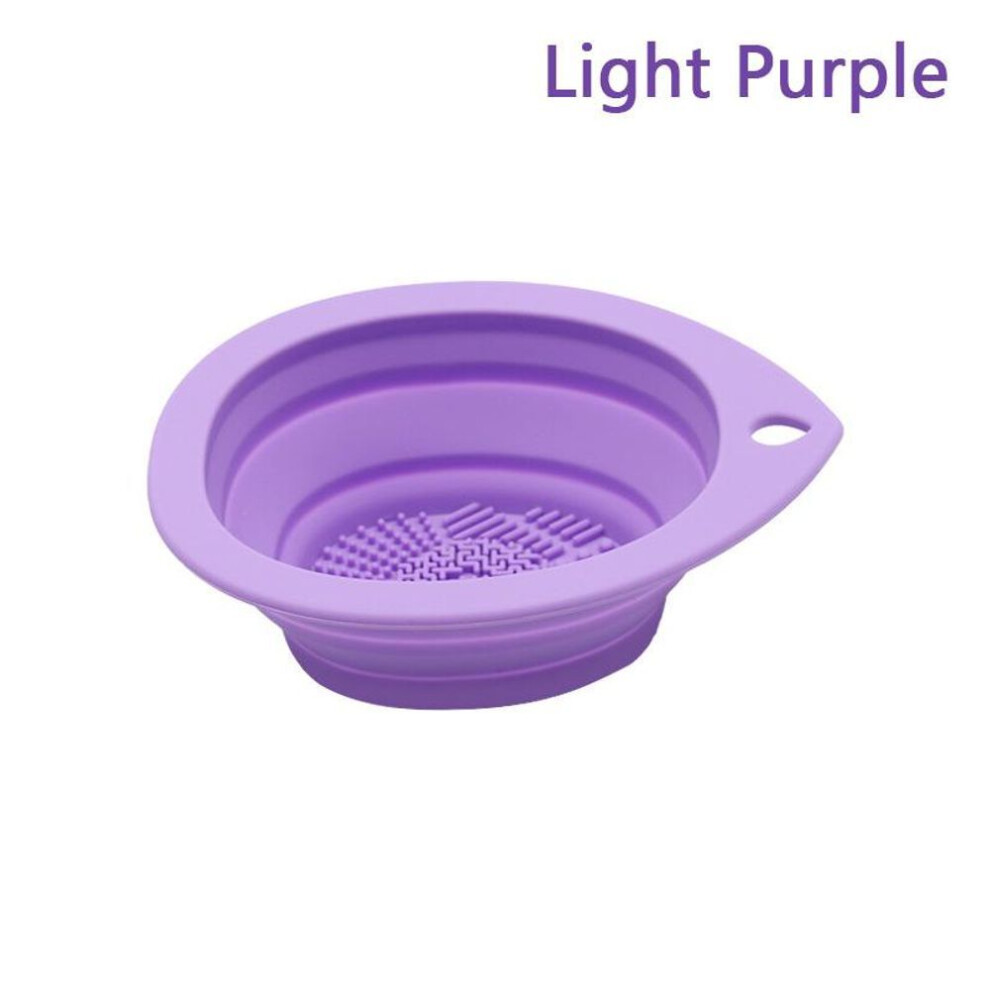 (light purple) Silicone Makeup Brush Cleaner Folding Powder Puff Cleaning Bowl Eyeshadow Brushes Washing Soft Mat Beauty Tools Scrubber Box