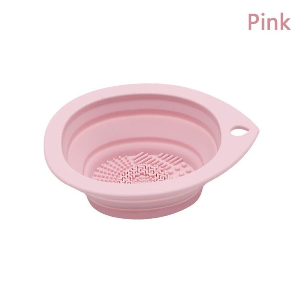 (pink) Silicone Makeup Brush Cleaner Folding Powder Puff Cleaning Bowl Eyeshadow Brushes Washing Soft Mat Beauty Tools Scrubber Box