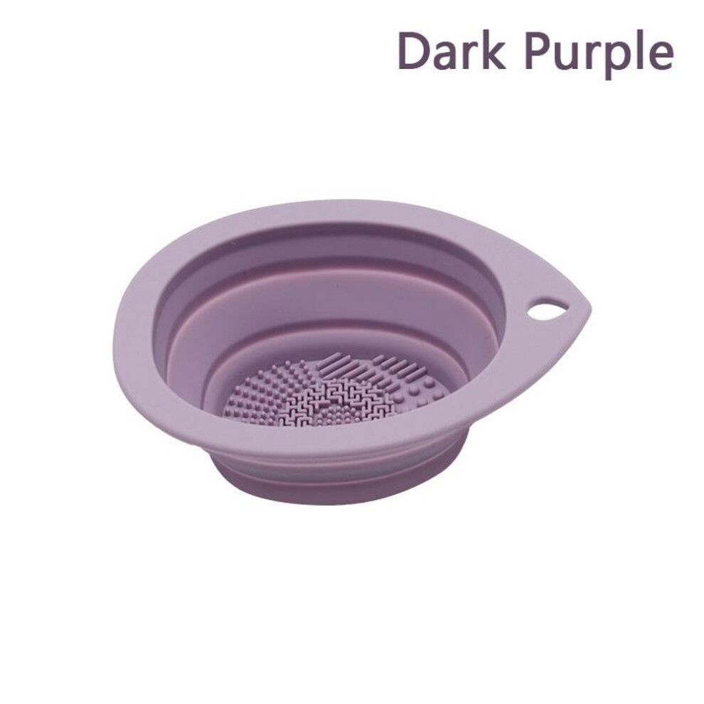 (dark purple) Silicone Makeup Brush Cleaner Folding Powder Puff Cleaning Bowl Eyeshadow Brushes Washing Soft Mat Beauty Tools Scrubber Box
