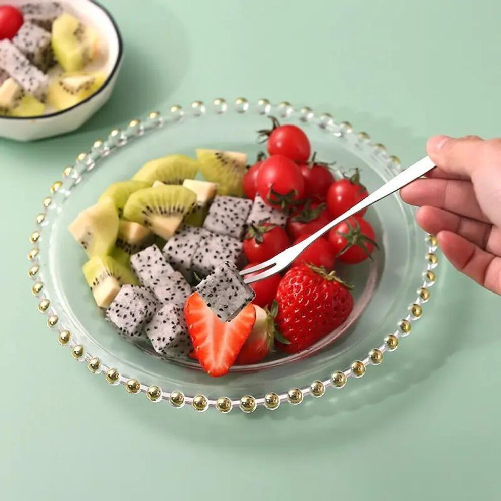 (10 Pcs) 10 Pcs Stainless Steel Two-tine Fork Fruit Fork Set Tableware Multiple Use Snack Cake Dessert Forks Cafeteria Home Flatware