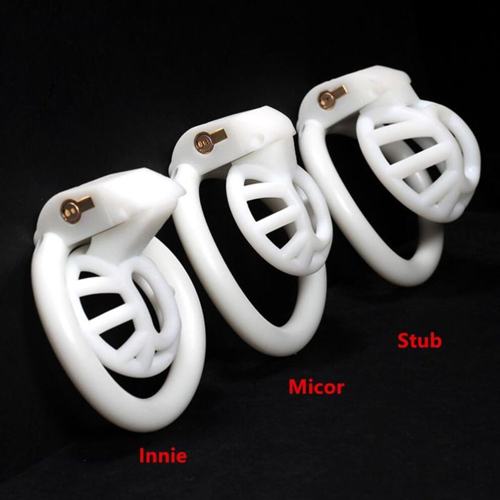 (white innie) Positive And Negative Penis Rings Sissy Chastity Cage Locked In Lust Male Chastity Device With 4