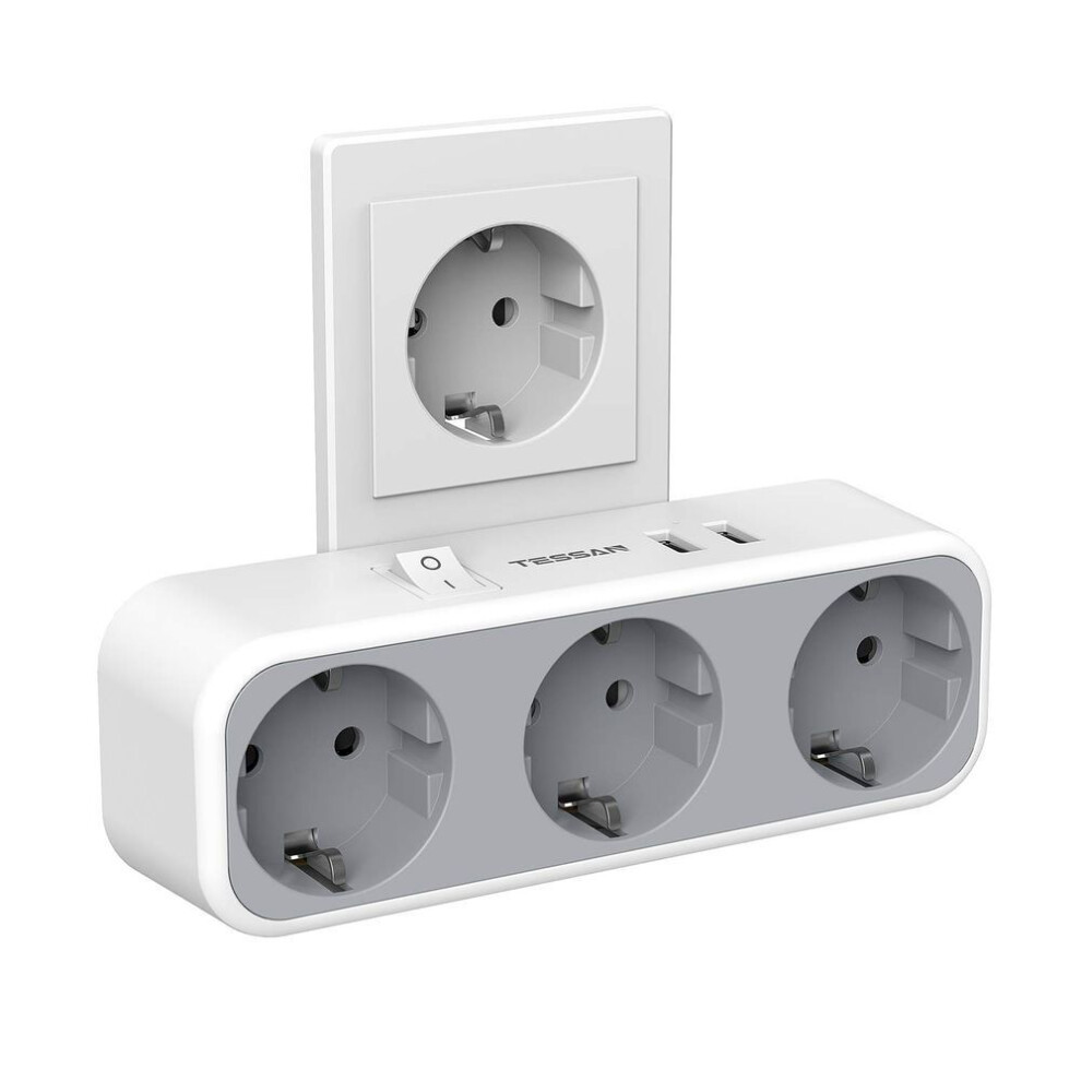 (gray, 3 Outlets & 2 USB Ports) Tessan European Outlets Extender Power Strip With 1/3 Ac Outlets, 2 Usb Charging Ports And On/off Switch Eu Wall Socket For Home, Office, Travel