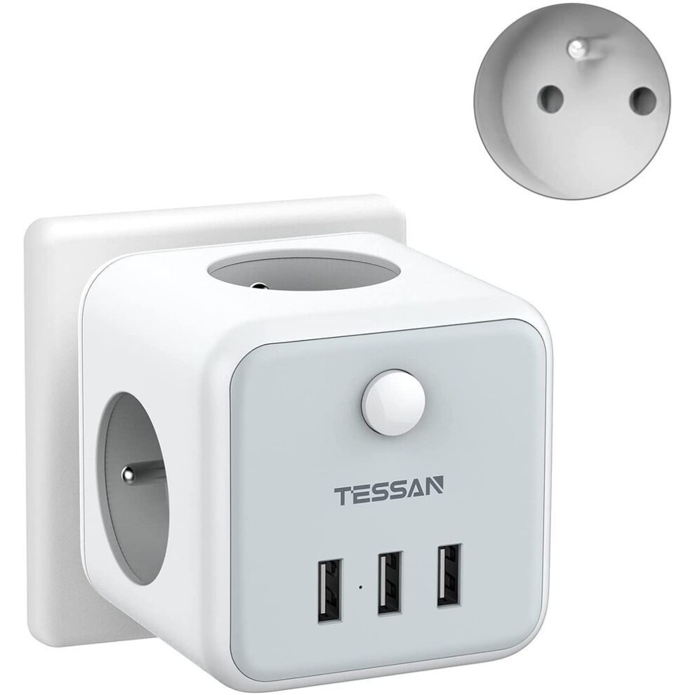 (gray, 3 Outlets & 3 USB Ports) Tessan 6 In 1 Multi Usb Power Socket With 3 French Outlets And 3 Usb Ports, Electrical Wall Socket Power Strip For Home Office