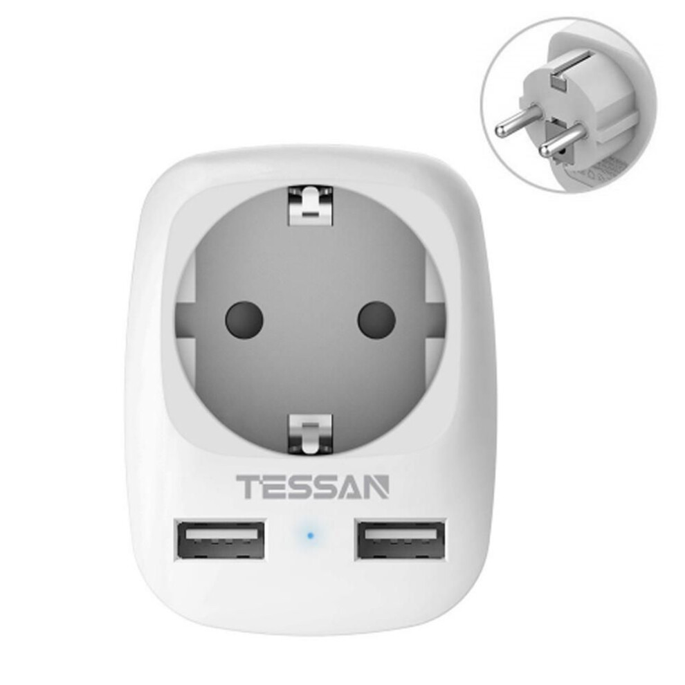(gray, 1 Outlet & 2 USB Ports) Tessan Eu Plug Wall Socket Extender With Usb Ports,  Portable 3 In 1 Power Strip Adapter Travel Charger With Overload Protection