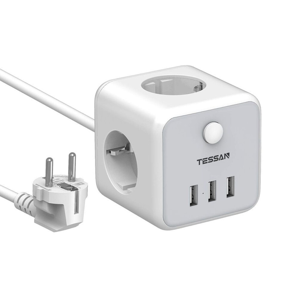 (gray, 3 Outlets & 3 USB Ports) Tessan Multiple Sockets Power Strip Cube With 3/6 Ac Outlets 3 Usb Ports, Eu Plug Socket Power Strip With 1.5/2m Extension Cable