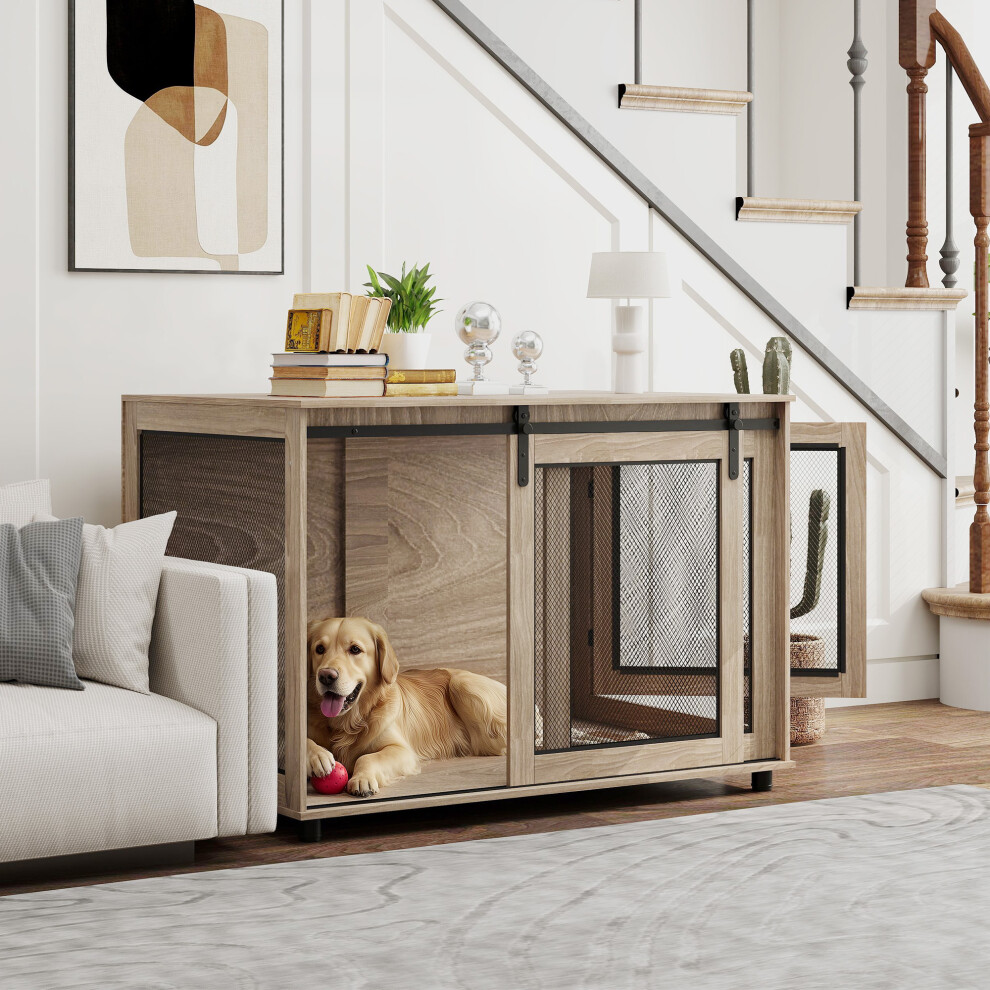Pawhut Dog Crate Furniture W/ Sliding Door, For Xl Dogs, Brown