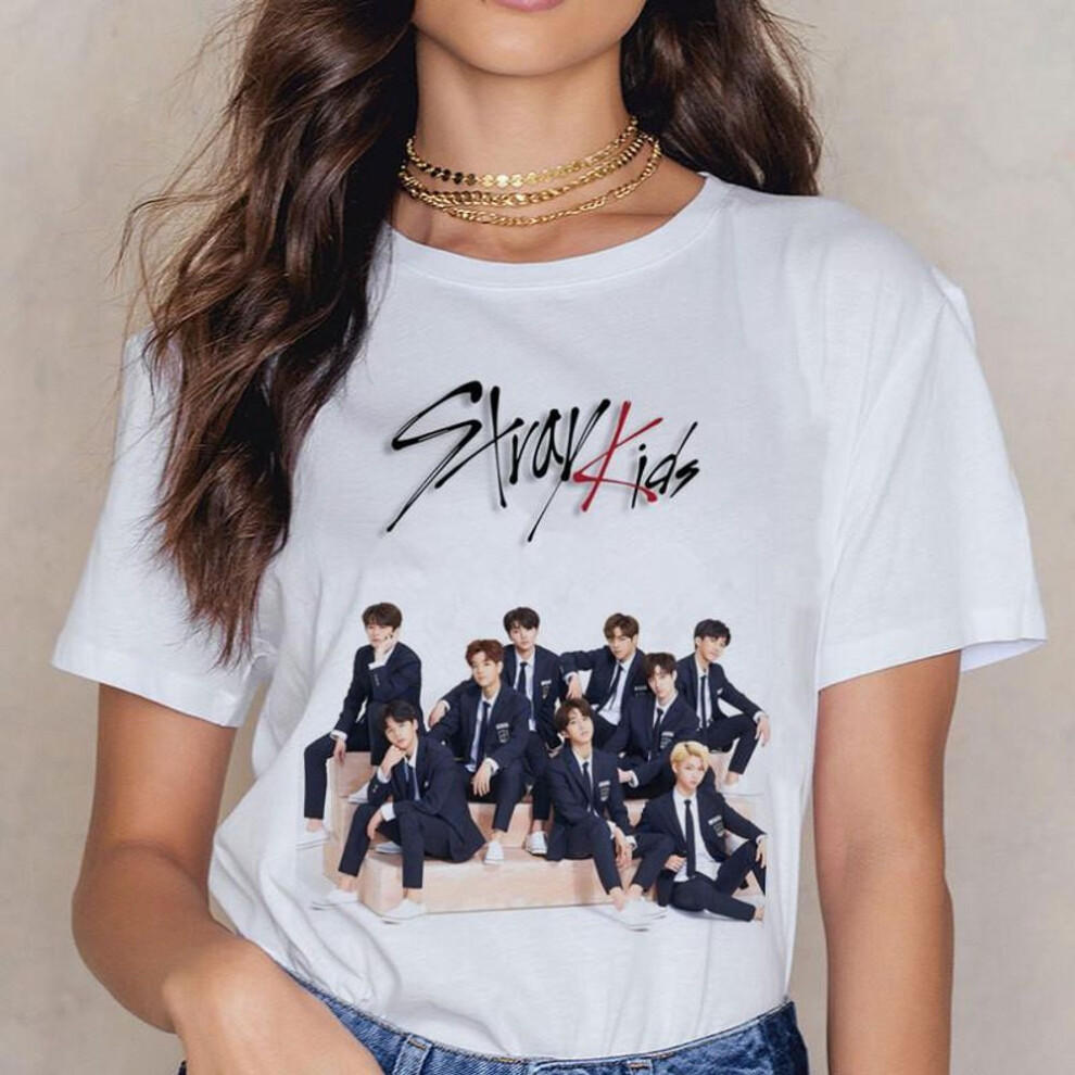 (M) Stray Kids Harajuku Kpop Casual Short Sleeve T Shirt Women Fashion Ullzang Miroh T-Shirt K Pop Fan Tshirt 90S Korean Tops Female