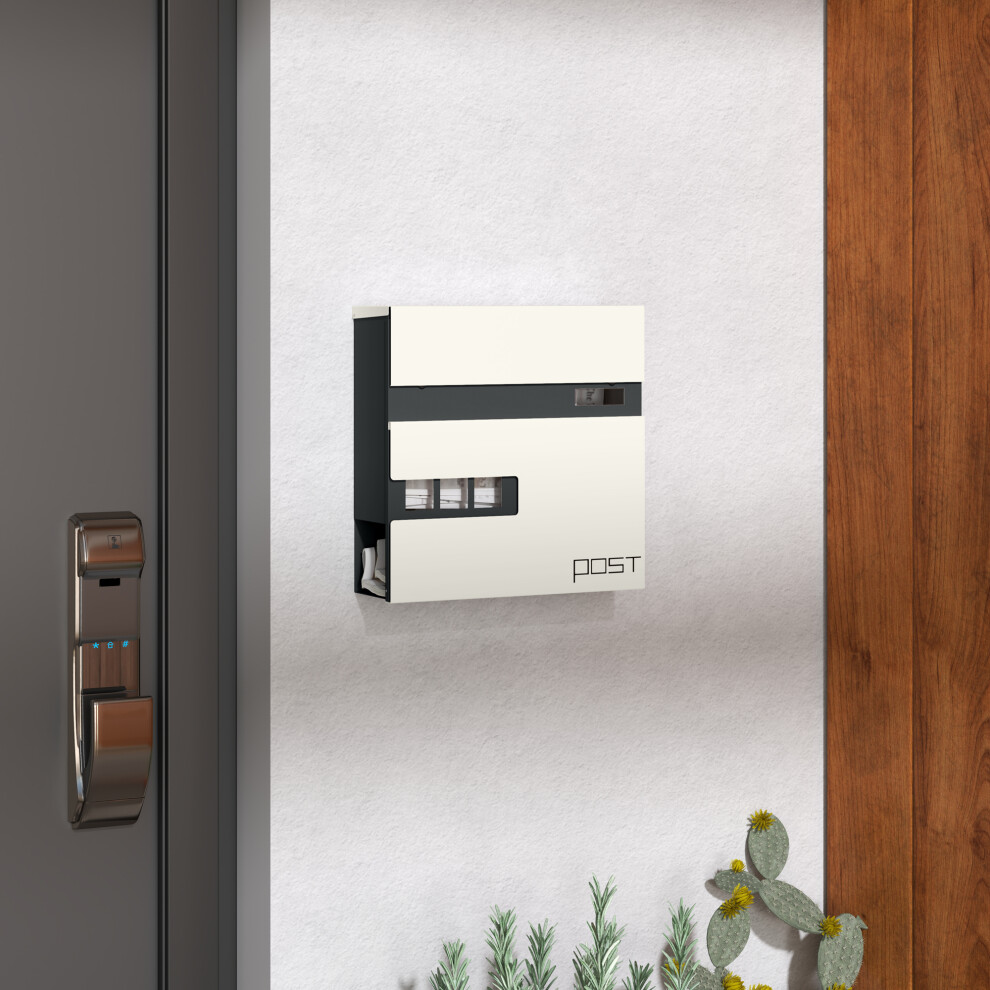 HOMCOM Wall Mounted Post Box, Weatherproof Letterbox with Lock, White