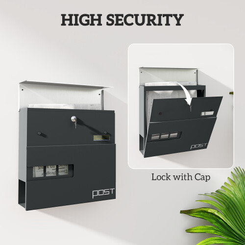 Homcom HOMCOM Wall Mounted Post Box, Weatherproof Letterbox with Lock, Grey 2
