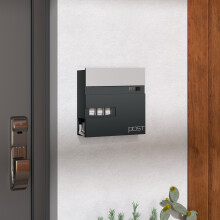 HOMCOM Wall Mounted Post Box, Weatherproof Letterbox with Lock, Grey
