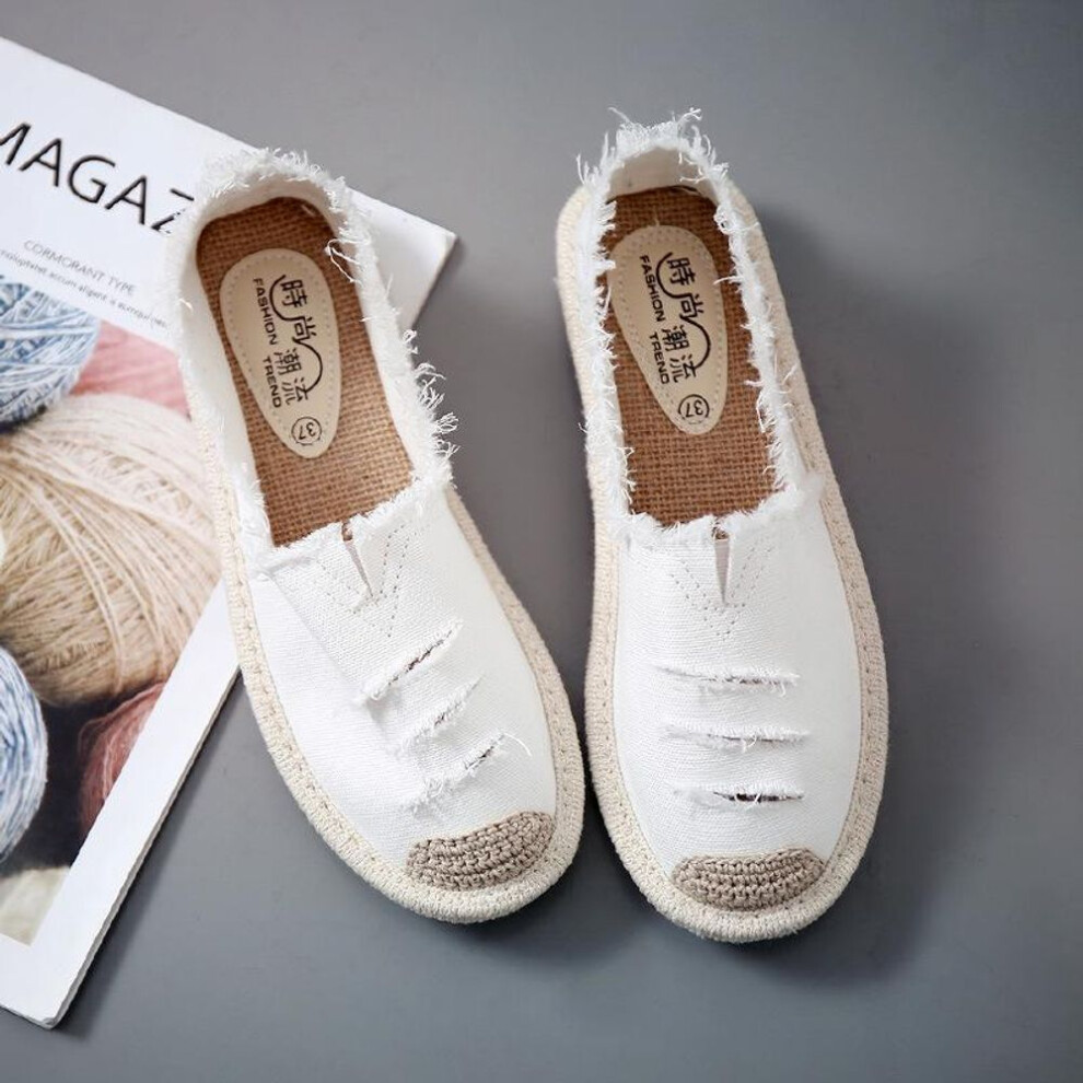 (white, 37) Women Flats Shoes Slip On Ladies Canvas Lazy Loafers Breathable Espadrilles Spring Autumn Footwear