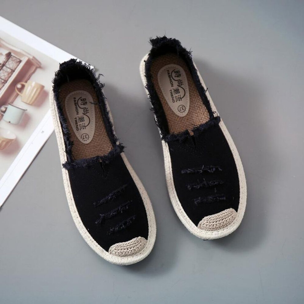 (black, 38) Women Flats Shoes Slip On Ladies Canvas Lazy Loafers Breathable Espadrilles Spring Autumn Footwear