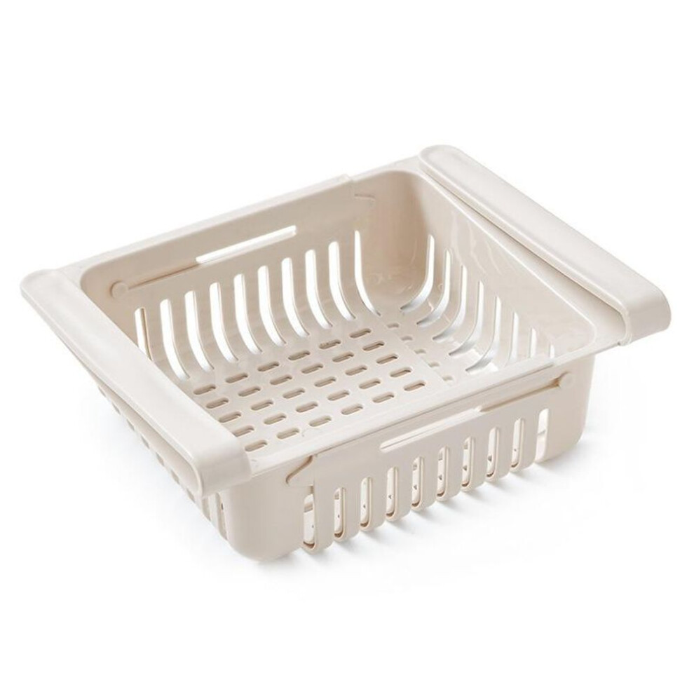 (apricot) Adjustable Kitchen Fridge Storage Rack Home Organizer Food Container Refrigerator Drawer Storage Boxes Rack Retractable Shelf