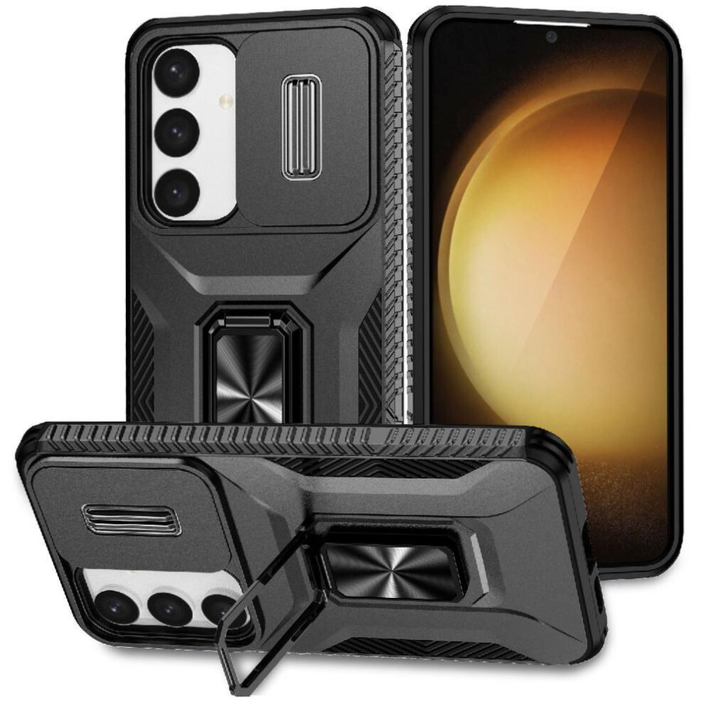 (Black) Case For Samsung Galaxy S25 Plus 5G Shockproof Ring Hodler Car Magnet Lens Protection Black 764549373130