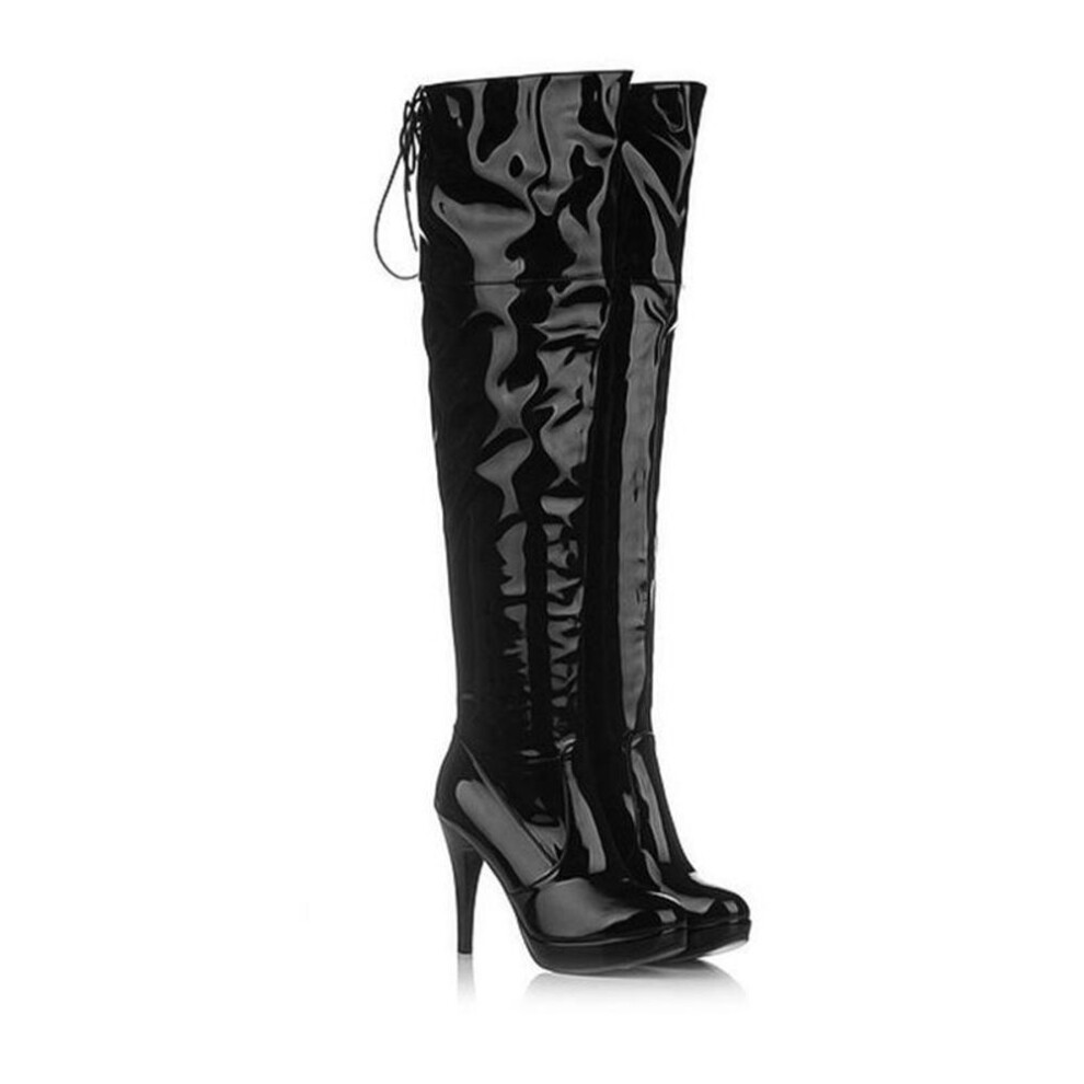 (black, 36) New Long Boots For Women With High Heels Patent Leather Knee Length Large Red Steel Pipe Dance Performance Boots