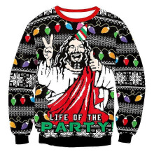 (L,SWYS110)Men Ugly Christmas Print Crew Neck Ugly Christmas Xmas Pullover Sweatshirt