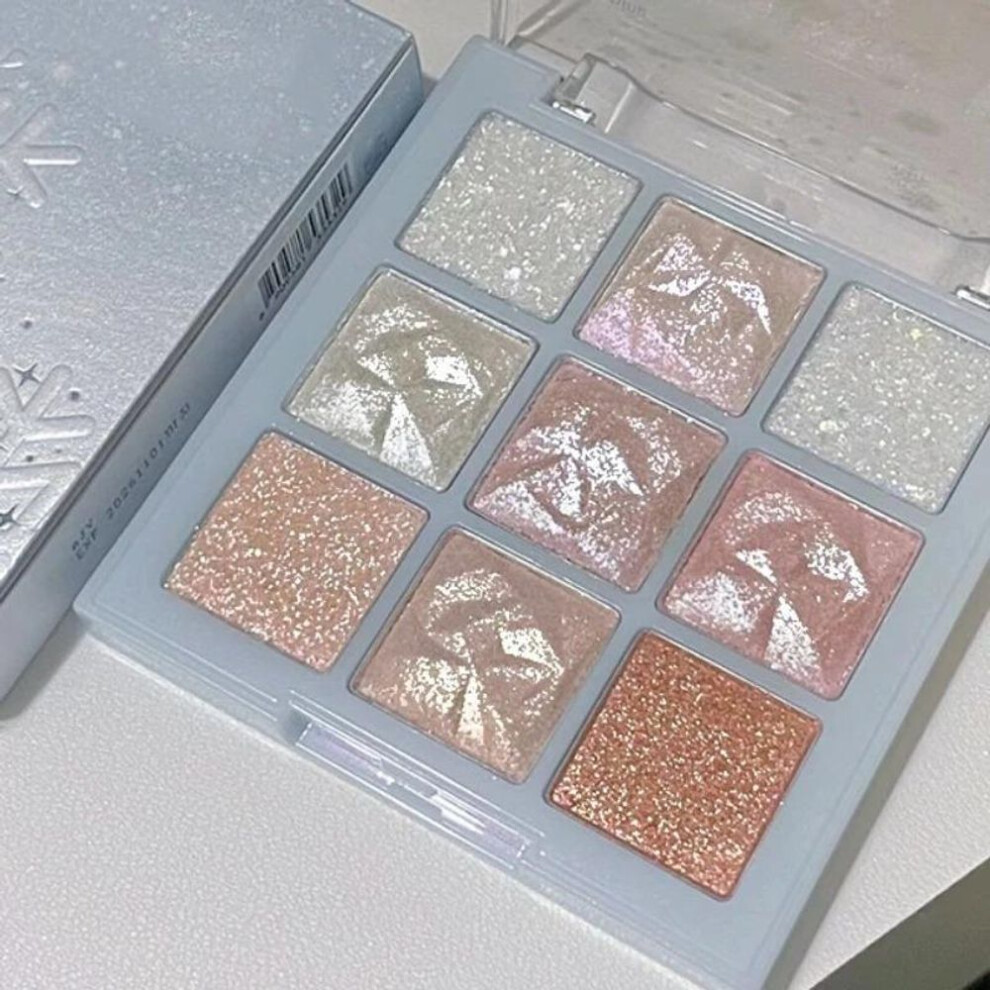(as the picture) 9 Colors Glitter Snowflake Eyeshadow Palette Diamond Flash  Highlighter Brighten Eyeshadow Shiny Lying Silkworm Waterproof Lasting Shimmer Eye Makeup