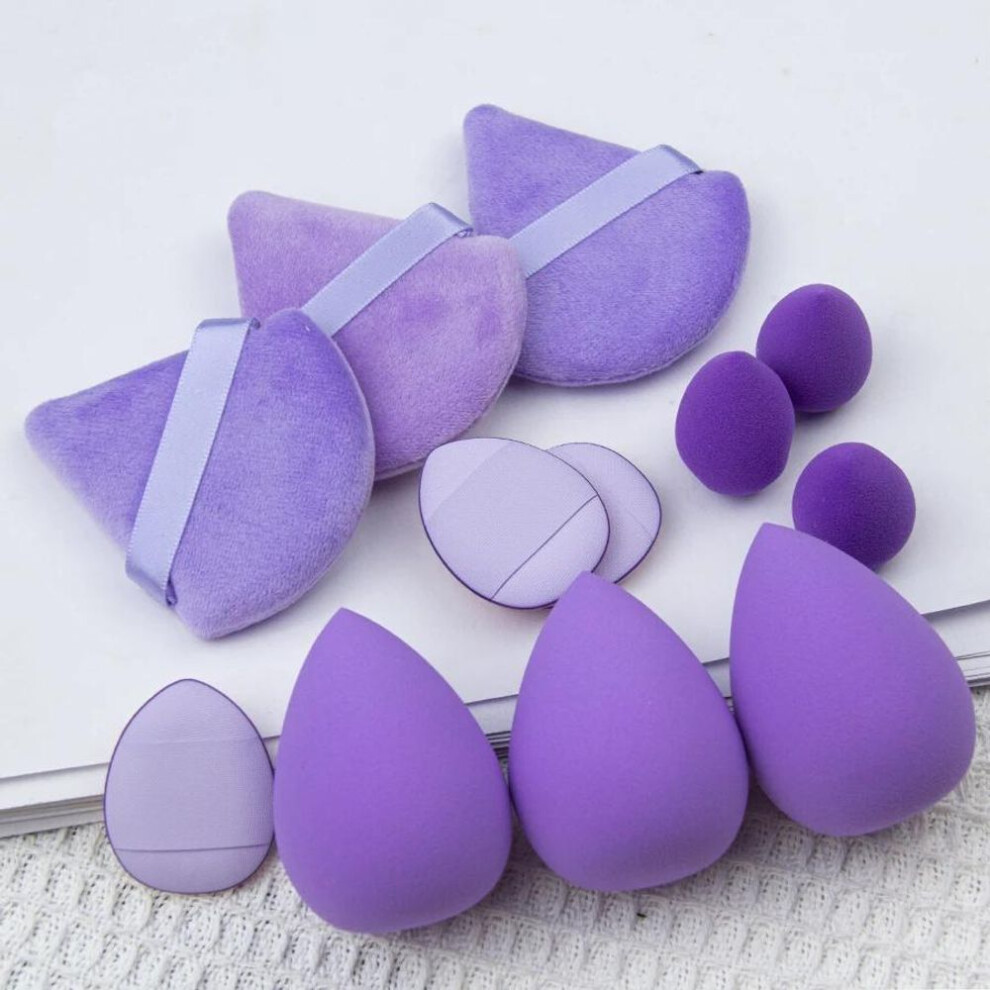 (purple) 12pcs Cosmetic Puff Set Makeup Sponge Blender Beauty Egg Soft  Foundation Sponges Powder Puff Women Smear Proof Make Up Accessories Beauty Tools