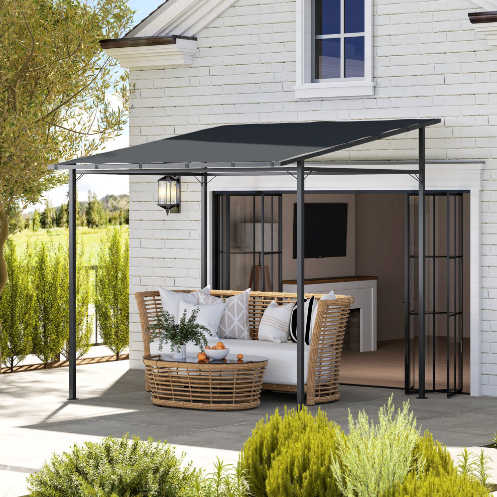 Outsunny 2.4 x 2.4 m Wall Mounted Pergola Gazebo, UPF30+, Dark Grey