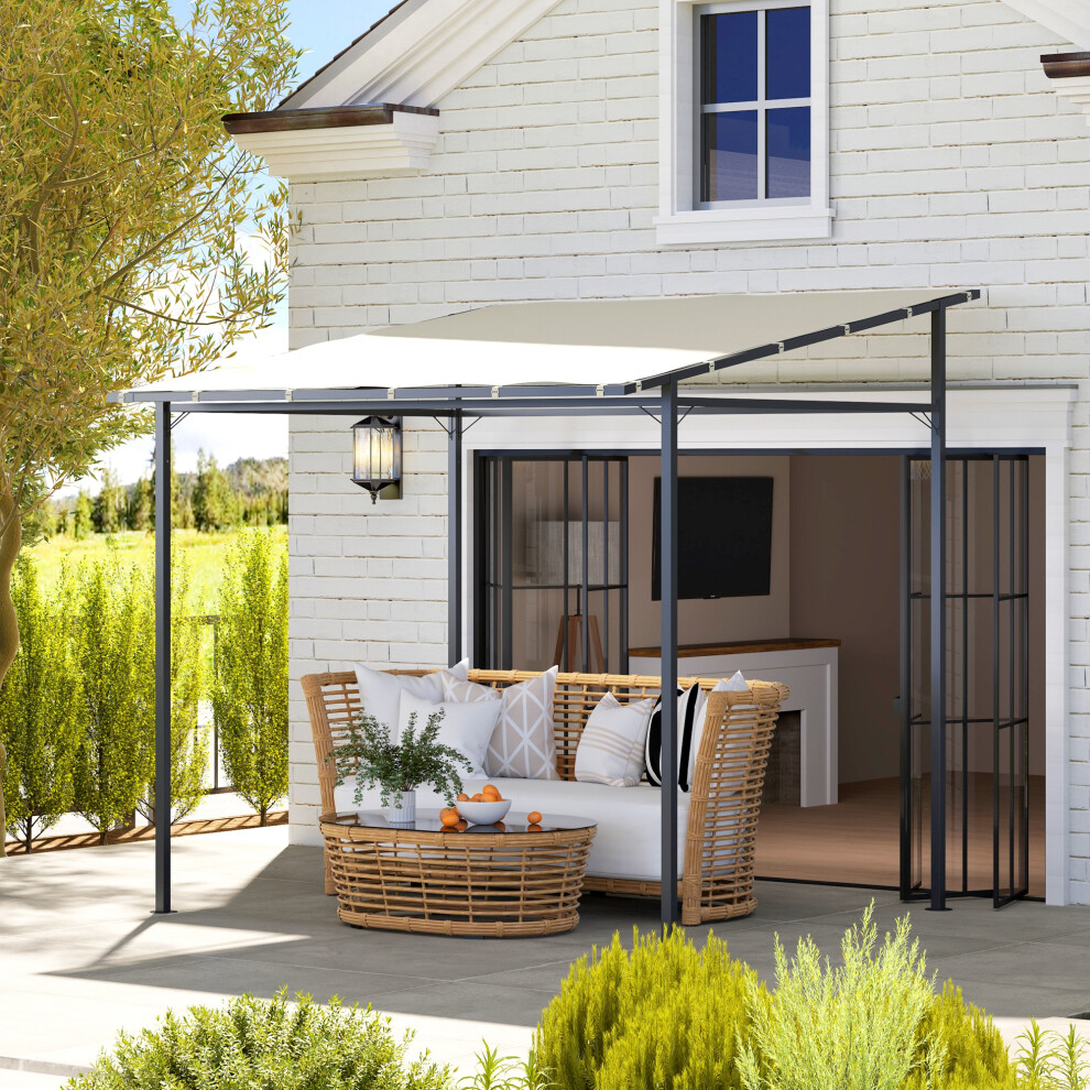 Outsunny 2.4 x 2.4 m Wall Mounted Pergola Gazebo, UPF30+, Cream White