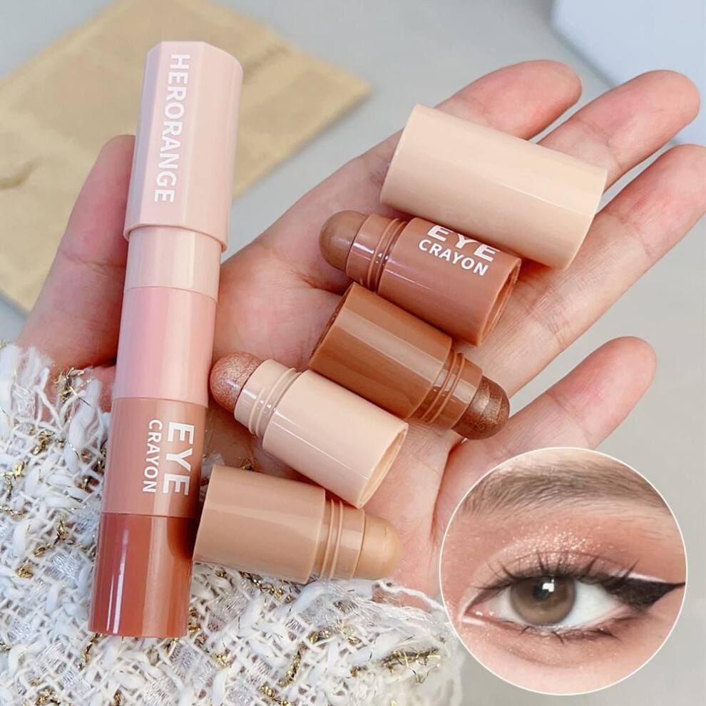 (pink) 4 In 1 Pearlescent Highlighter Eyeshadow Stick Waterproof Lasting Glitter Eye Shadow Eyes Makeup Cosmetics