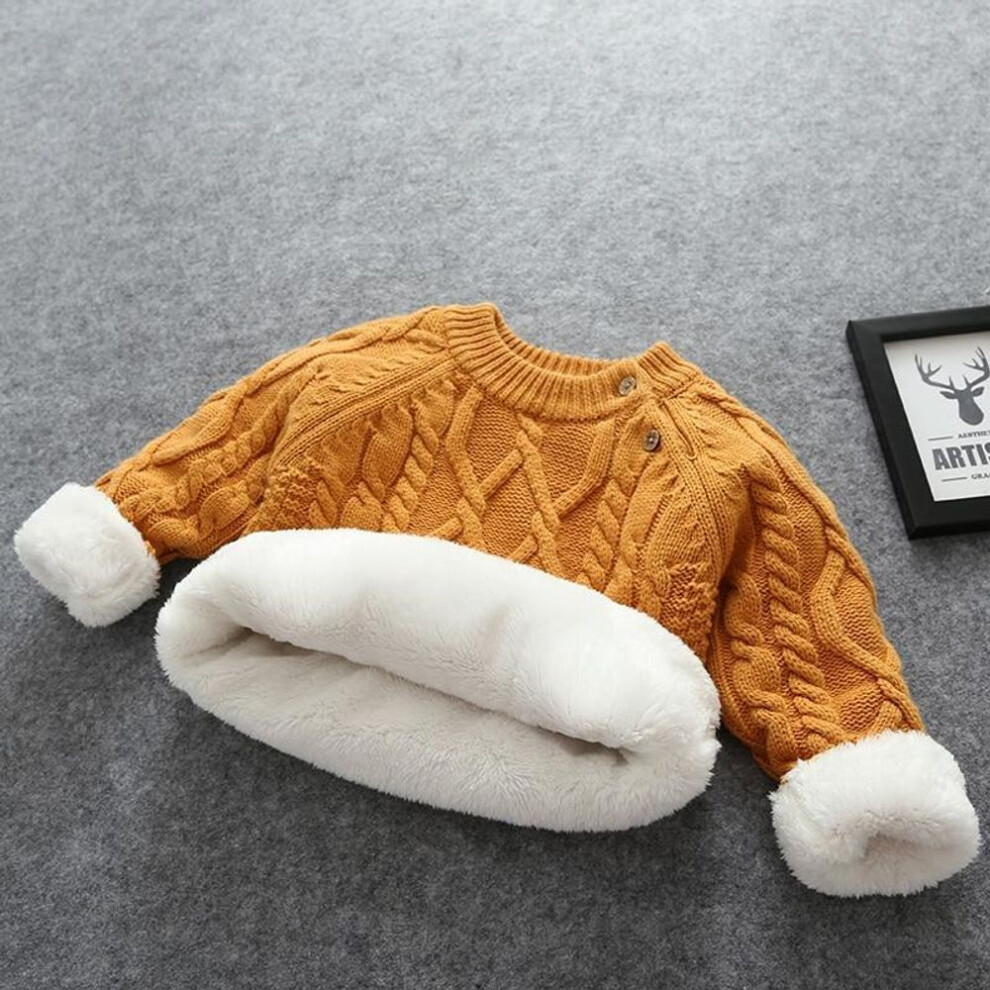(orange, 110cm) Autumn Winter Kids Baby Boys Girls Sweaters Cartoon Wool Pullover Toddler Childrens Warm Sweater Coat Cardigan Thicken Outerwear