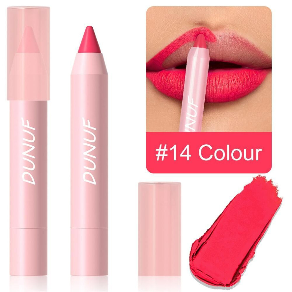 (as the picture, 14) Lipstick Pencil Waterproof Sexy Red Nude Purple Matte Tint Lipstick Lasting Lip Liner Pen Longlasting Makeup Cosmetic