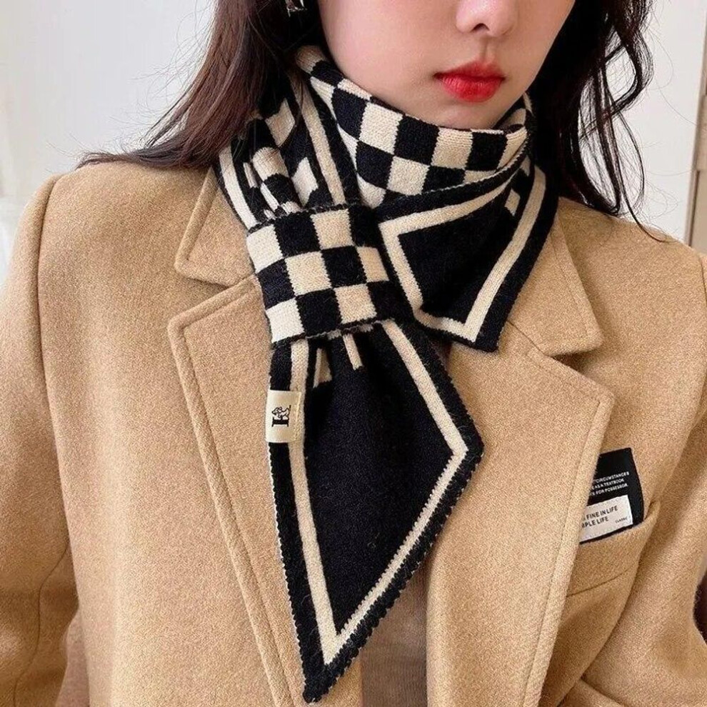 (black) Women Fashion Plaid Scarf Female Autumn Winter Thick Neck Warm Outdoor Neck Scarf