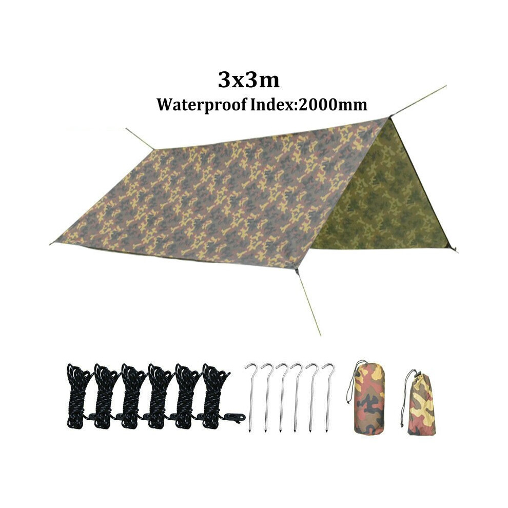 (3x3m) Square Camouflage Awnings Ultra Light Waterproof Outdoor Camping Tarp Tourist Travel Sun Shelter Garden Canopy