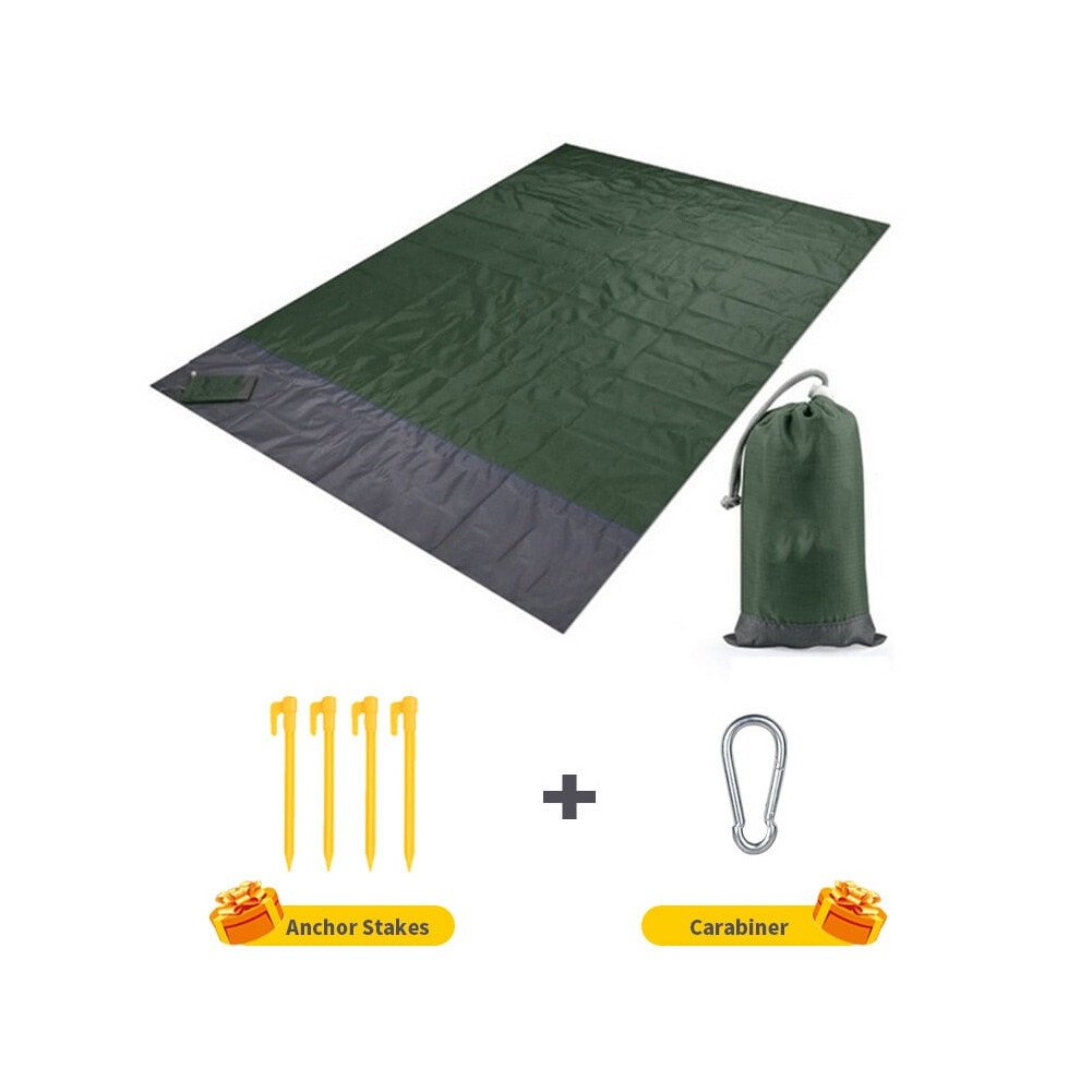 (Army Green, 200 x 140cm) 2x2.1m Waterproof Pocket Beach Blanket Folding Camping Mat Mattress Portable Lightweight Mat Outdoor Picnic Mat Sand Beach Mat