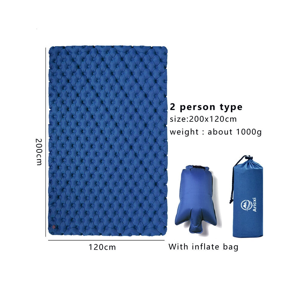 (Blue 2 Person) TPU Sleeping Pad Lightweight Moisture-proof Air Mattress Portable Inflatable Mattress Ourdoor Camping Mat