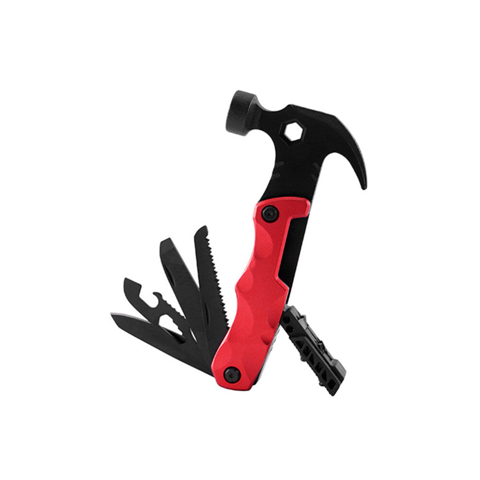 (Red) 9 In 1 Multifunctional Claw Hammer Outdoor Portable Multifunctional Tool Suitable For Outdoor Camping Home Emergency etc.