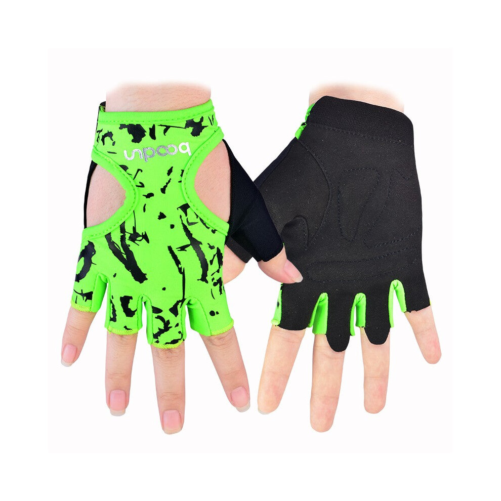 (Green, L) Outdoor professional climbing camping rose fitness gloves ladies equipment dumbbell anti-slip half finger sports gloves