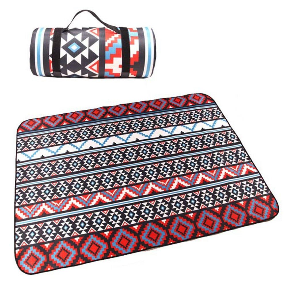 (A 6, 195X200cm) Portable Folding Picnic Mat Outdoor Camping Mat Thicken Moisture-proof Pad Nation Style Printed Mat Family Picnic Child Play Mat