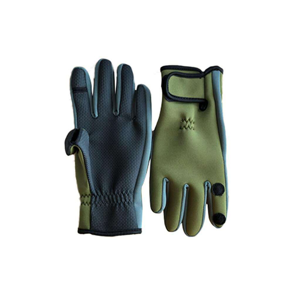 (Green, M) Winter Fishing Men Gloves Waterproof Three Finger Cut Anti-slip Fly Carp Fishing Hunting Gloves Fishing Equipment Accessories