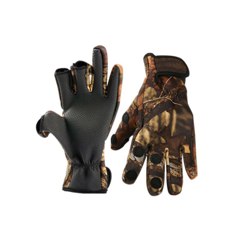 (Brown, XL) Winter Fishing Men Gloves Waterproof Three Finger Cut Anti-slip Fly Carp Fishing Hunting Gloves Fishing Equipment Accessories