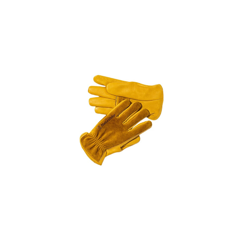 (XL) Outdoor Cowhide Gloves Labor Insurance wear-resistant Working Camping Leather Retro Yellow Gloves