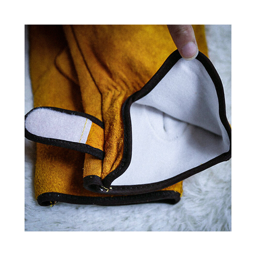 (2 pairs) 1 Pair Leather Fireproof Gloves Yellow Durable Anti-Heat Insulation Work Safety Gloves For Camping Welding Metal Hand Tools