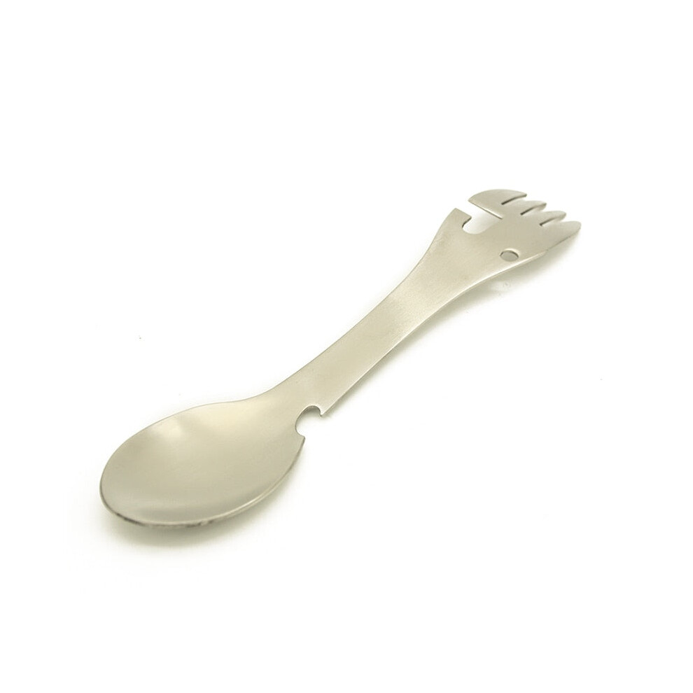 (Silver) Camping Fork Spoon Multi-function Stainless Steel Cutlery 2 in 1 Spoon Fork Outdoor Cooking Camping Equipment Hiking Cooking