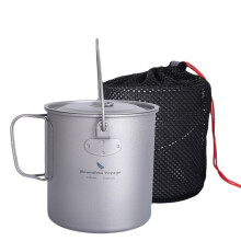 (Ti3039D 750ml) Titanium Mug Camping Pot Water Cup Lightweight Cookware Picnic Drinkware Tableware with Lid & Folding Handle