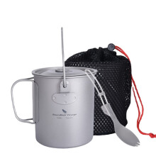 (Ti3037D 750ml) Titanium Mug Camping Pot Water Cup Lightweight Cookware Picnic Drinkware Tableware with Lid & Folding Handle