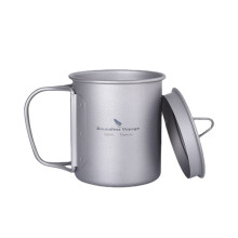(Ti3026D 450ml) Titanium Mug Camping Pot Water Cup Lightweight Cookware Picnic Drinkware Tableware with Lid & Folding Handle
