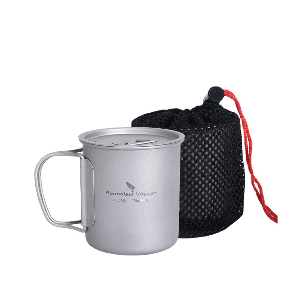 (Ti3034D 300ml) Titanium Mug Camping Pot Water Cup Lightweight Cookware Picnic Drinkware Tableware with Lid & Folding Handle-image-OPC-PFZR8Z2-NEW