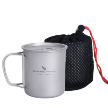 (Ti3036D 600ml) Titanium Mug Camping Pot Water Cup Lightweight Cookware Picnic Drinkware Tableware with Lid & Folding Handle
